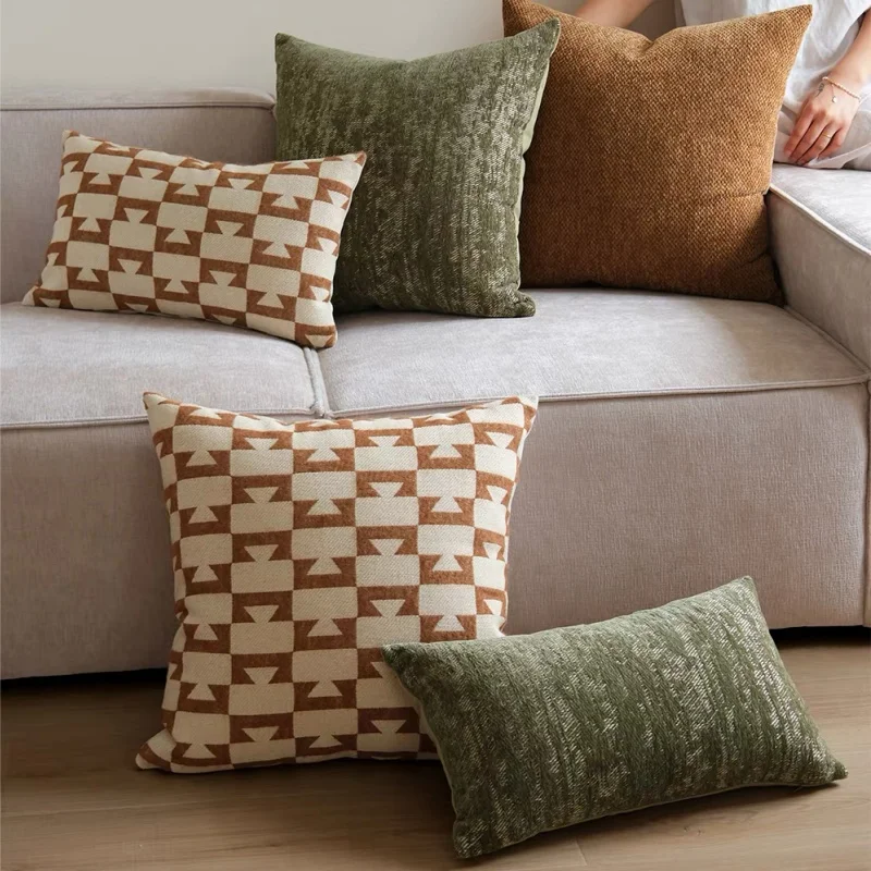 Brown Green Color Pillows Retro Geometric Cushion Case Luxury Simple Decorative Pillow Cover For Sofa Chair Home Decorations