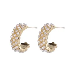 Gold Color Imitation Pearl C-Typed Drop Earrings for Women Sweet Jewelry Wholesale Accessory Valentine's Day Girl Gift