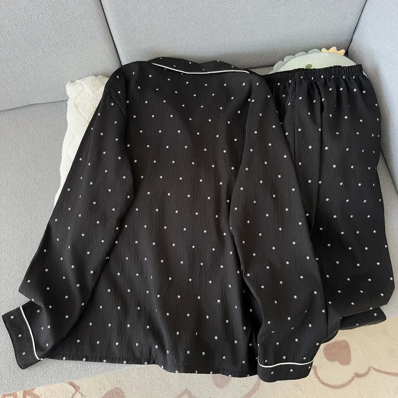 Spring and Autumn New Women's Pajamas Loungewear Set Pajamas Crinkled Fabric Leisure Loose Loungewear Long Sleeve Pants Set