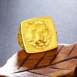 Luxury Men's Tiger Ring Finger Ring for Men Bro Father Real 18k Yellow Gold Domineering Rings Wedding Party Ring Jewelry Gifts