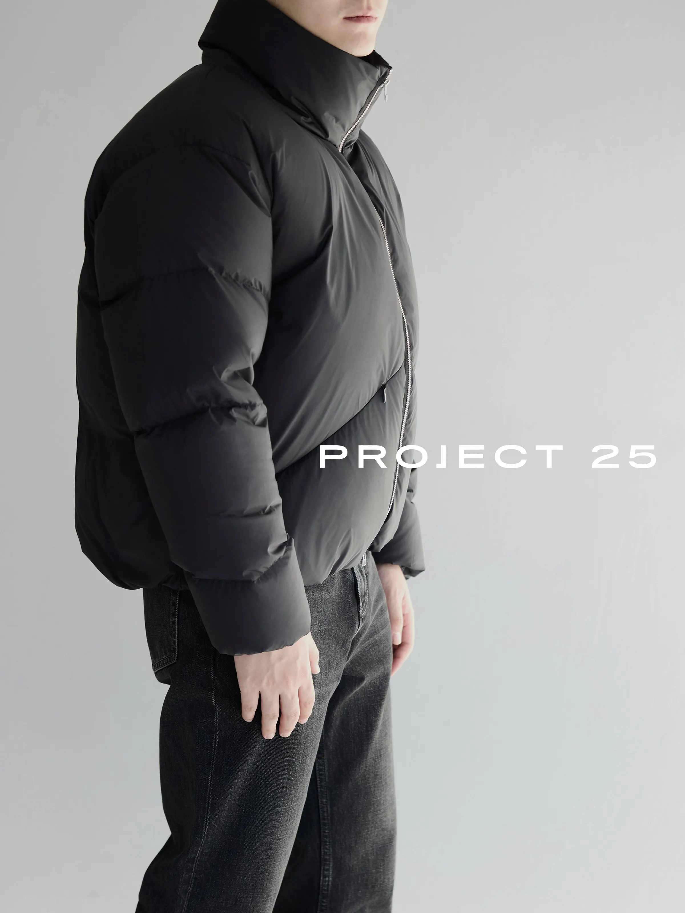 Jaket Bulu Angsa Putih 90% Ringan untuk Pria PROJECT 25, 3-Lapisan Penahan Panas, Hangat, Kerah Tegak, Model Pendek