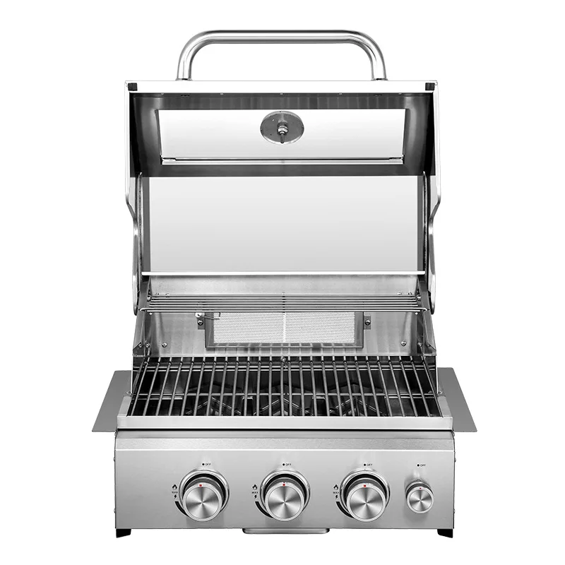 factory price embedded BBQ outdoor BBQ 3-burner stove with glass window stainless steel Gas BBQ stove