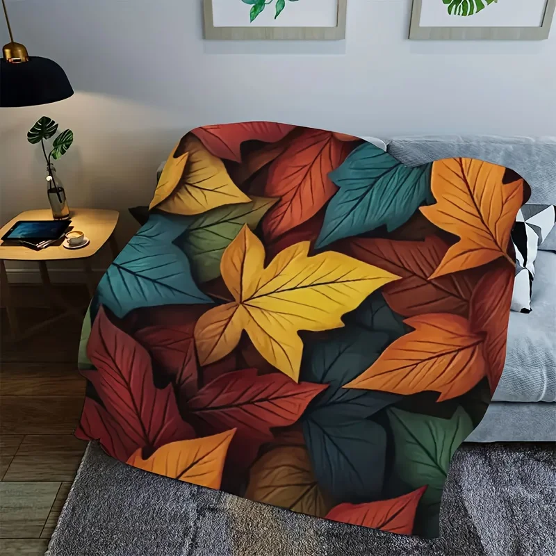 Autumn Leaves Throw Blanket, Warm Fleece Design for Home & Outdoor Use, Multi-Size Options