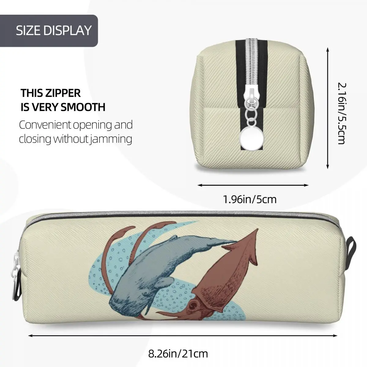 الحيوانات المنوية الحوت مقابل الحبار العملاق مقلمة سعة كبيرة أكياس القلم صندوق القلم للبنين بنات مدرسة مكتب قلم رصاص الحقيبة حقيبة مستحضرات التجميل
