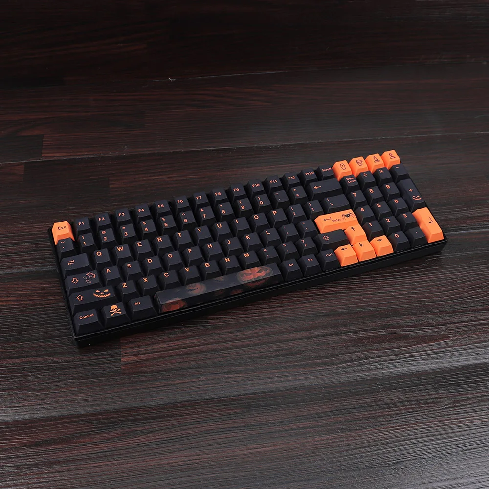 Halloween Keycaps for Mechanical Keyboard 129 Keys Black Orange Color PBT Dye Sub Cherry Height Suit for 75 960 100 Keyboard PC