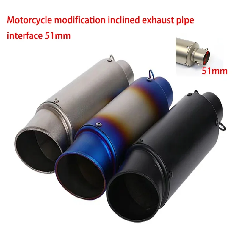 

=Universal Motorcycle 51mm SC Exhaust Pipe Oblique Opening Escape Modified-Project Scooter Muffler For CBR500 FZ6N R3 R6