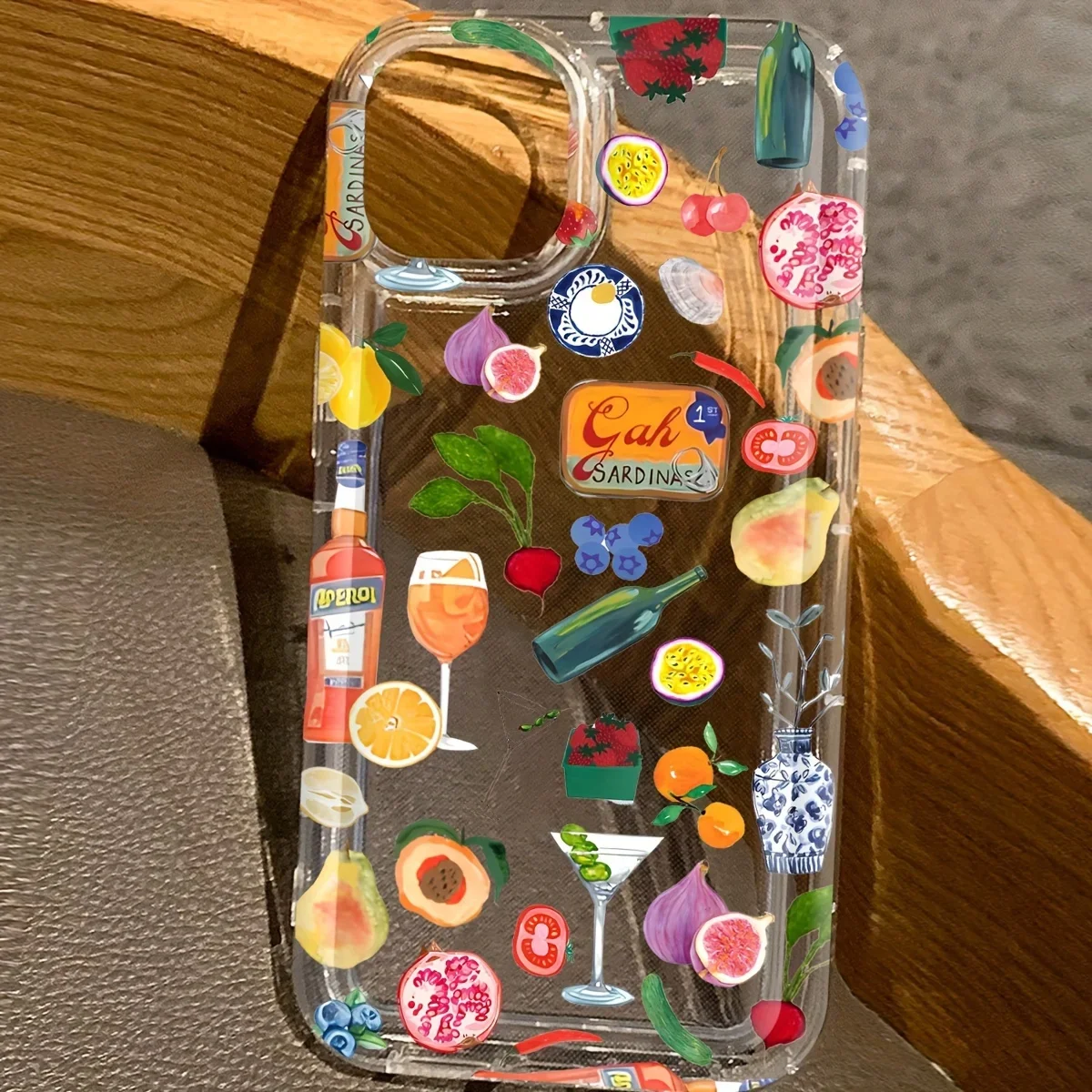 Transparent Fruit and High-Heeled Juice Pattern Full-Cover Anti-Fall Phone Case for IPhone 16 15 14 13 12 11 Pro Max