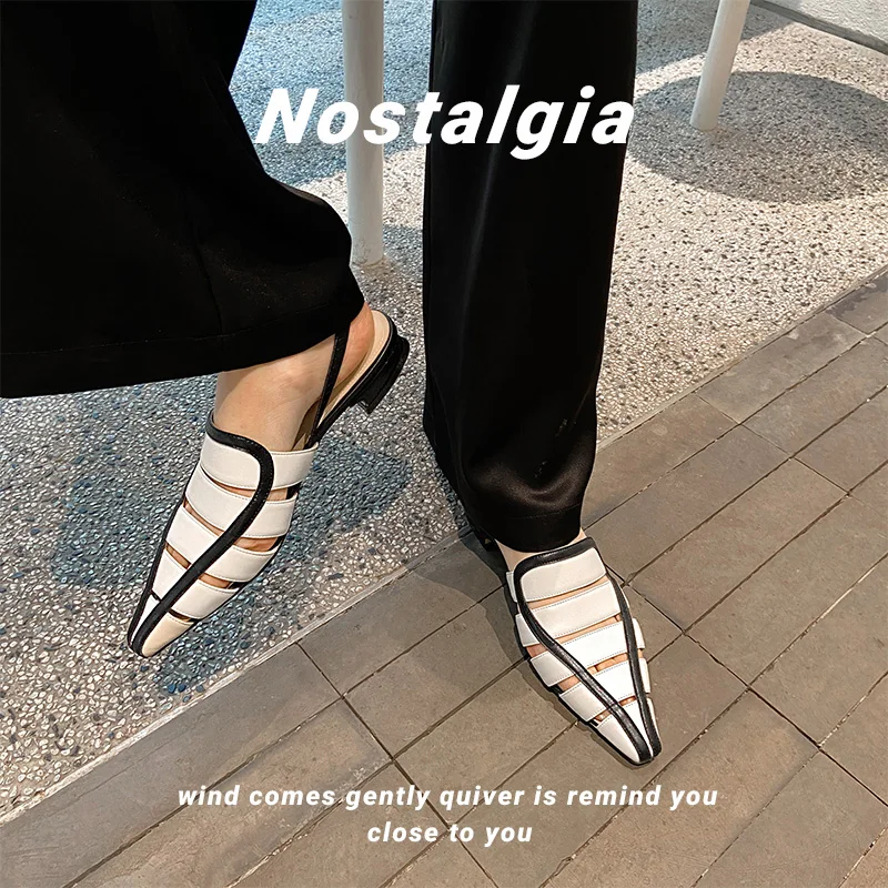 Fashion Women Sandals Cow Leather  Arrival Fashion Summer Casual Shoes Pointed Toe Low Heels Beige 34-40 Sandals for Women 2022