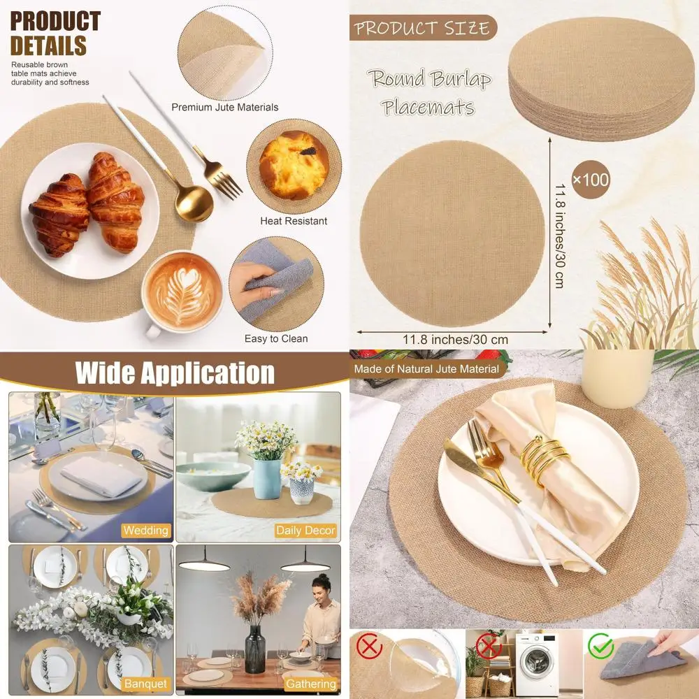 

Многоразовые круглые джутовые салфетки 11,8, 100 шт., термостойкие, коричневые, в деревенском стиле для декора ужина в фермерском доме