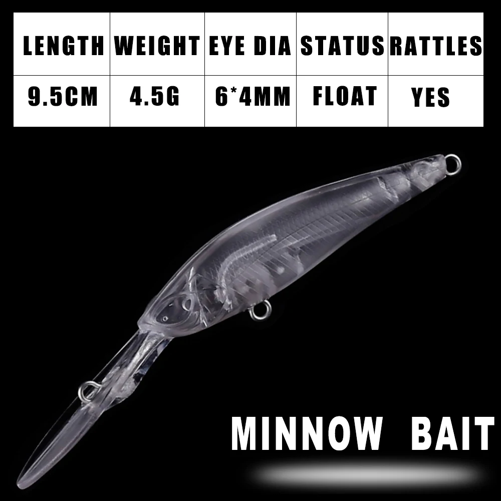 Dr.Holife 30PCS/LOT Unpainted Minnow Blanks Lure 9.5CM 4.5G Deep Water Minnow Bait Artificial Hard Bait For DIY Fishing Lures