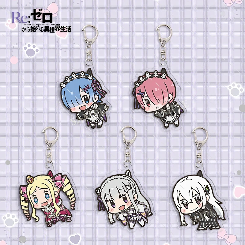 Hot Anime Re:zero - Starting Life In Another World Figure Natsuki Subaru Emilia Rem Acrylic Pendant Keychain for Fans Toy Gifts