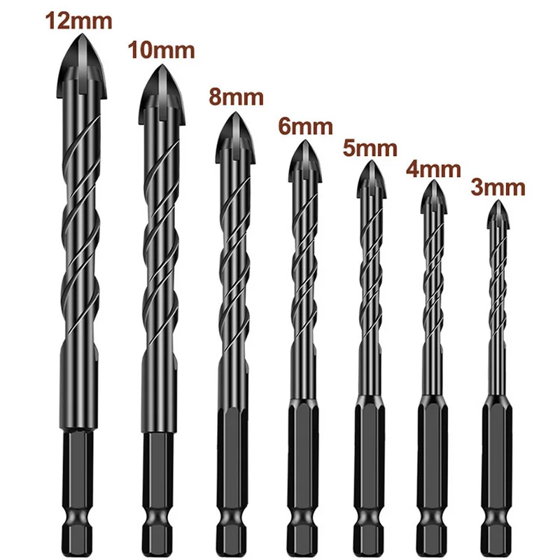 2PCS 3/4/5/6/8/10/12 mm Size Cross Hex Tile Bits Glass Ceramic Concrete Hole Opener Alloy Triangle Drill