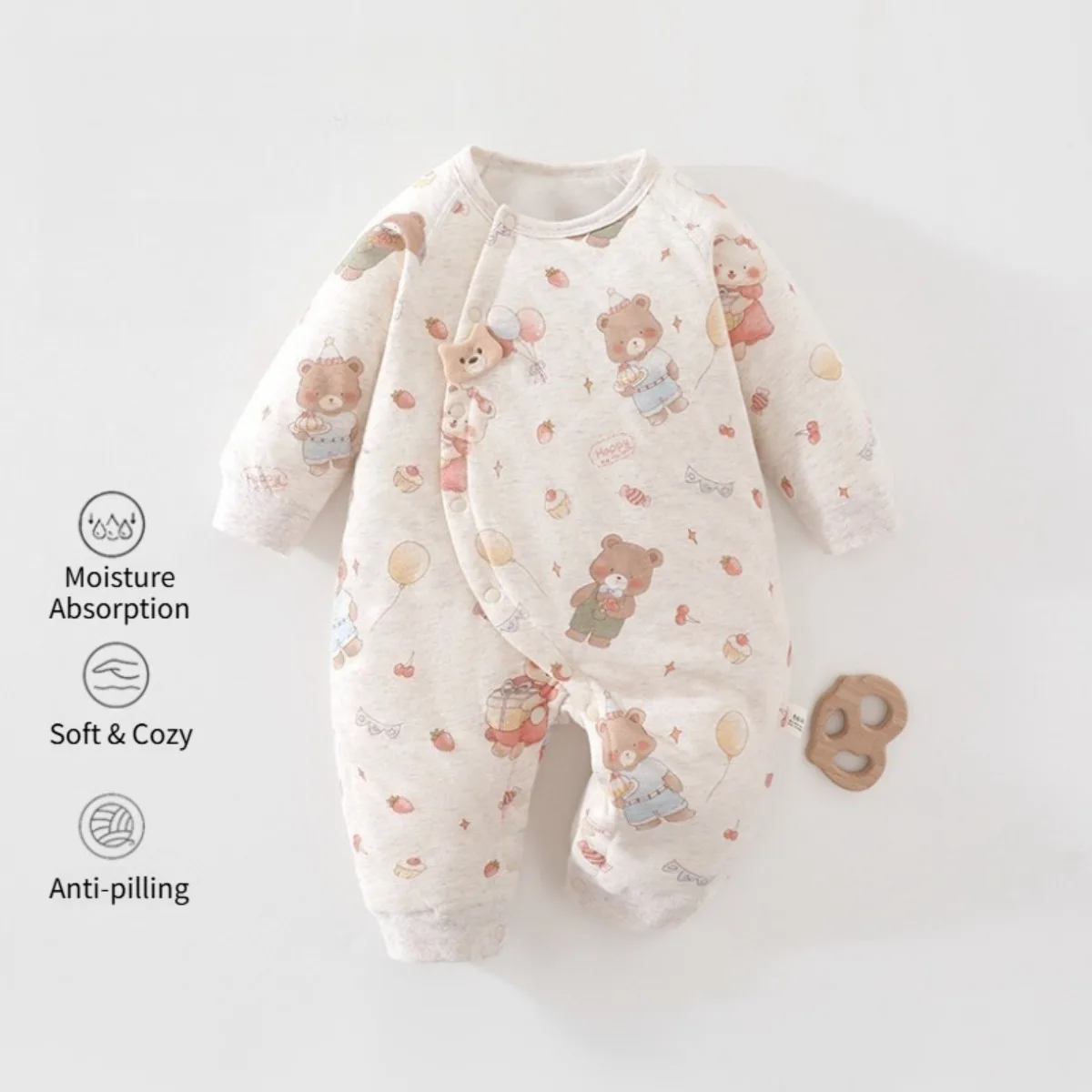 Lightly Padded Warm Baby Romper Soft Cotton Newborn Onesie for Fall Winter Breathable Long Sleeve Infant Clothes Boy Girl 6-18M