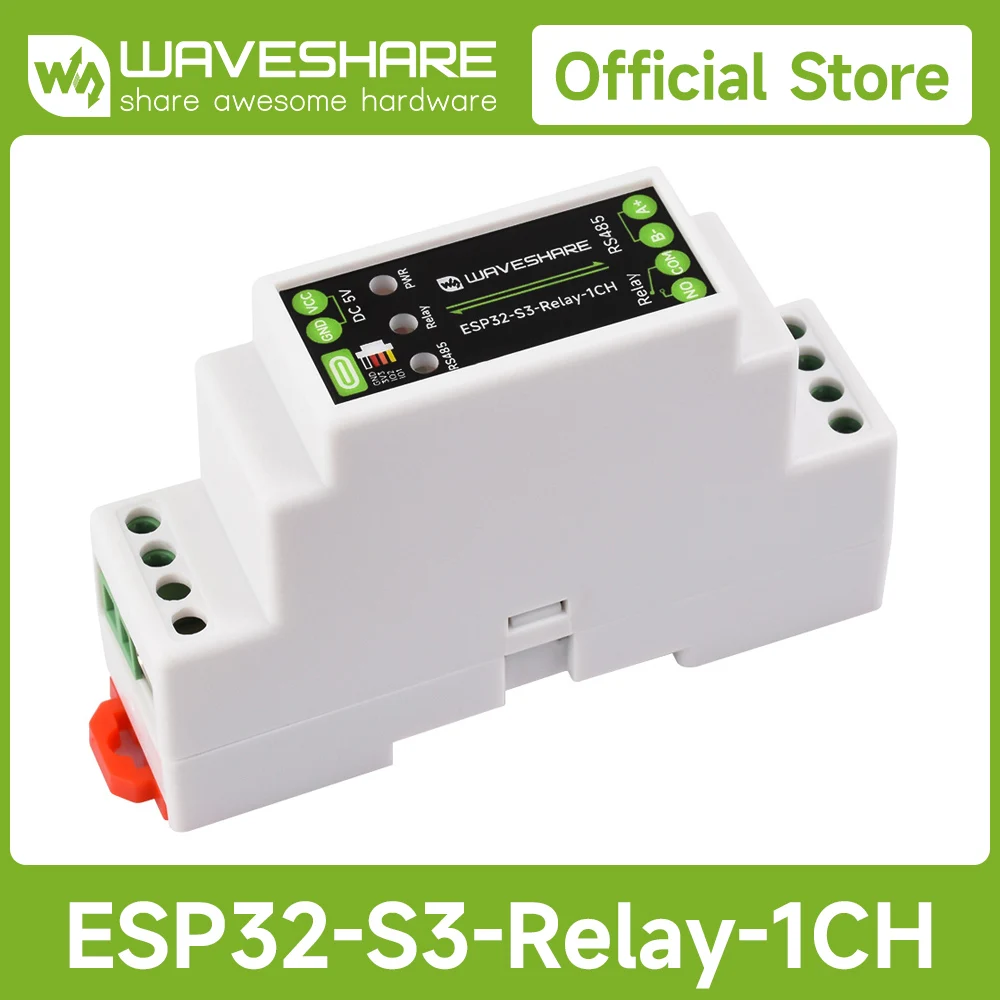 Waveshare Industrial 1-Channel ESP32-S3 WiFi Relay Module, Supports WiFi / Bluetooth / RS485 Control, With Multiple Isolation