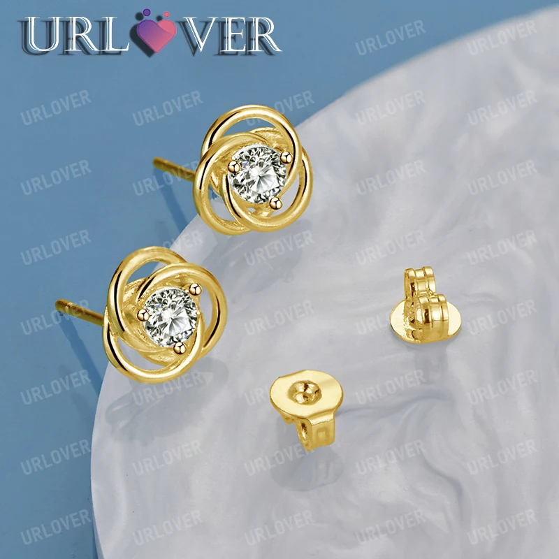 

URLOVER 18K Gold Zircon Rose Flower Earrings For Women 925 Sterling Silver Hoop Earring Party Wedding Fashion Charm Jewelry Gift