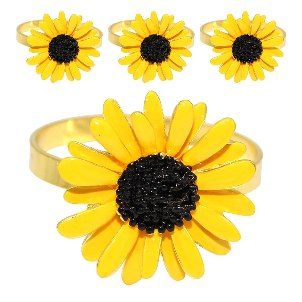 

4Pcs Sunflower Napkin Rings Yellow Enamel Fall Dinner Settings Thanksgiving Wedding Table Napkin Holders Fall Napkins Cloth