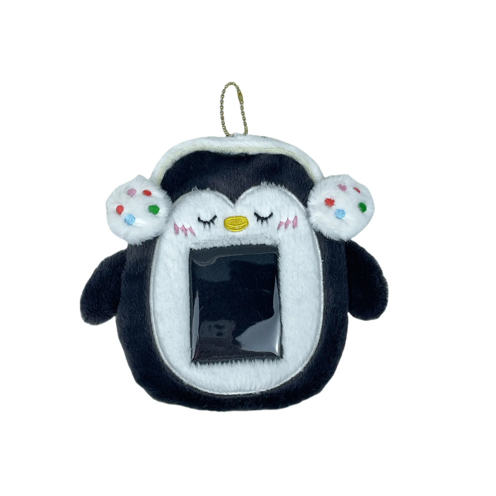 Kawaii Plush Musical Penguin Photocard Holder with Transparent Display Window, Keychain Pendant, Protective Sleeve for Student