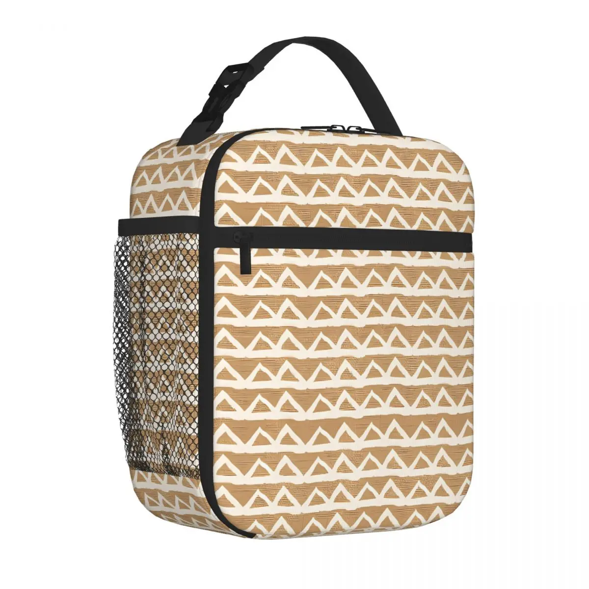 Bestselling White Triangles On Burlap Linda Woods Fruit Print Lunch Handbag Business Travel Meal Reusable Lunch Bag