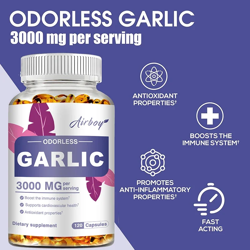 Odorless Pure Garlic 3000mg - Balance Cholesterol, Help Immunity, Heart Health, Detoxification, Cleansing Supplement