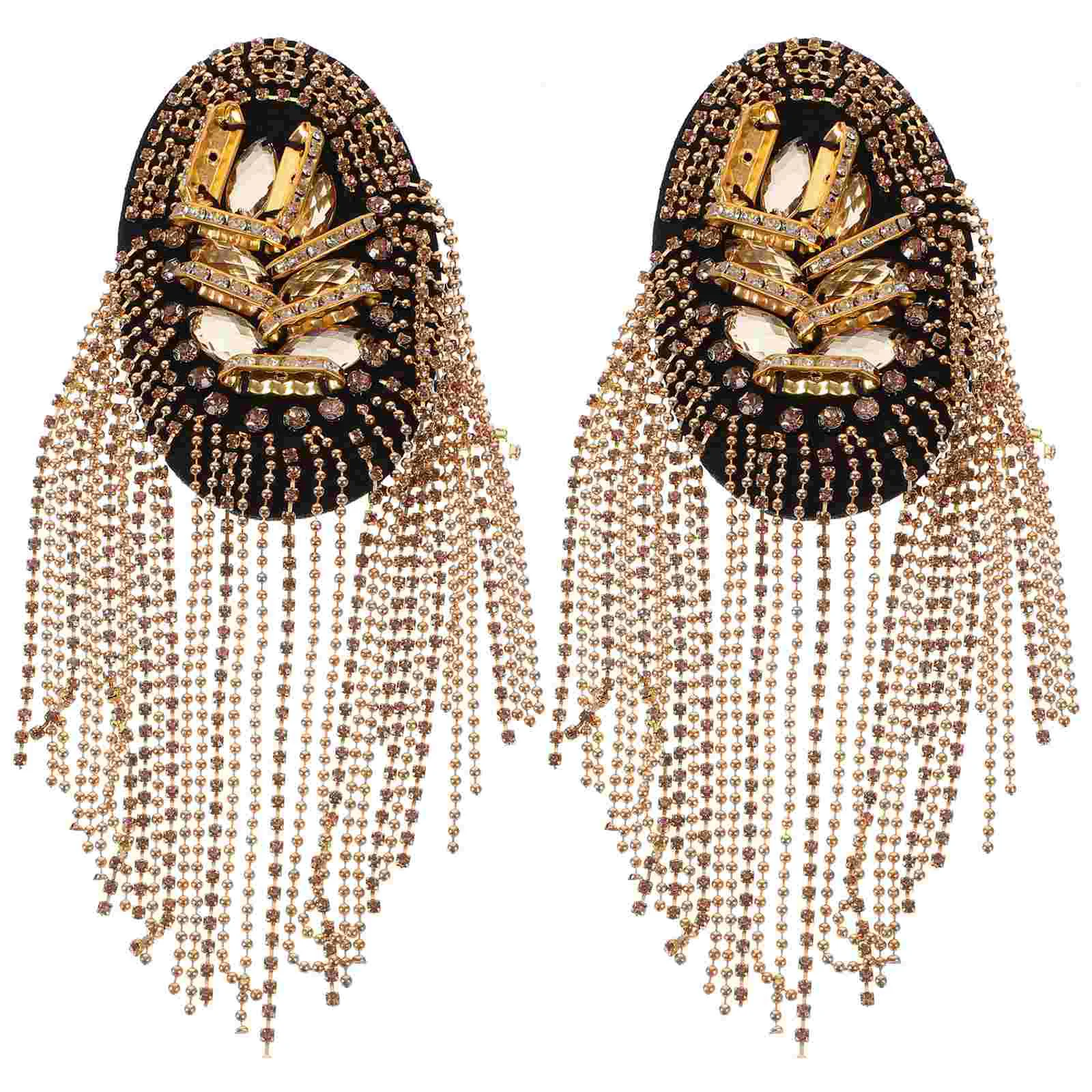 

Tassel Shoulder Epaulets Rhinestone Decor Fringe Epaulettes Metal Fabric Lightweight 2pcs Jacket Suit Costume Accessory