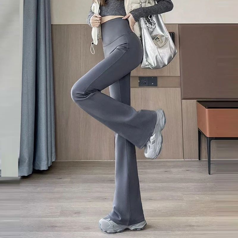 Damen-Yogahose mit hoher Taille, nahtlos, mikroausgestellte, elastische Fitnesshose, bequeme Outdoor-Bekleidung, keine unangenehme Linien, Herbst