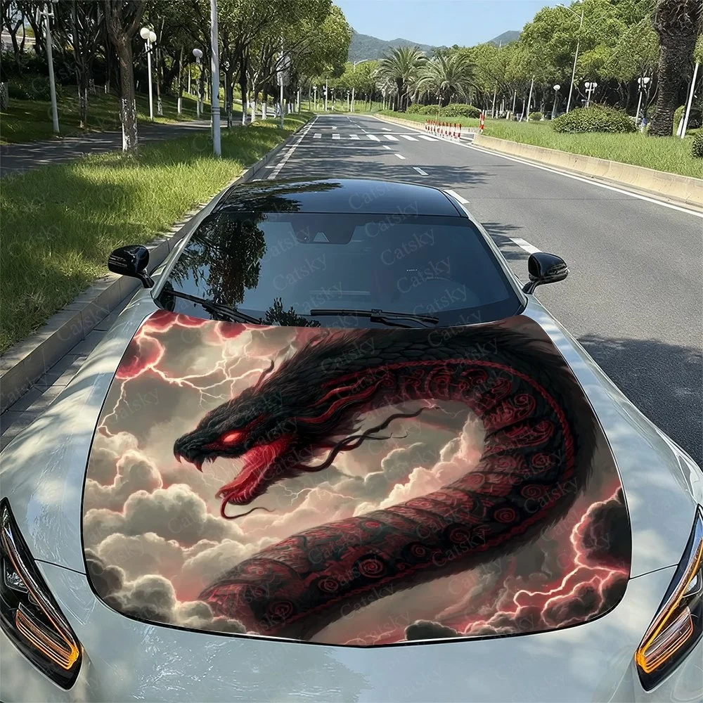 Fierce Dragon Car Hood Sticker PVC Self Waterproof Stick, Striking Auto Exterior Accessories Decor Protect Gift for Car Lover