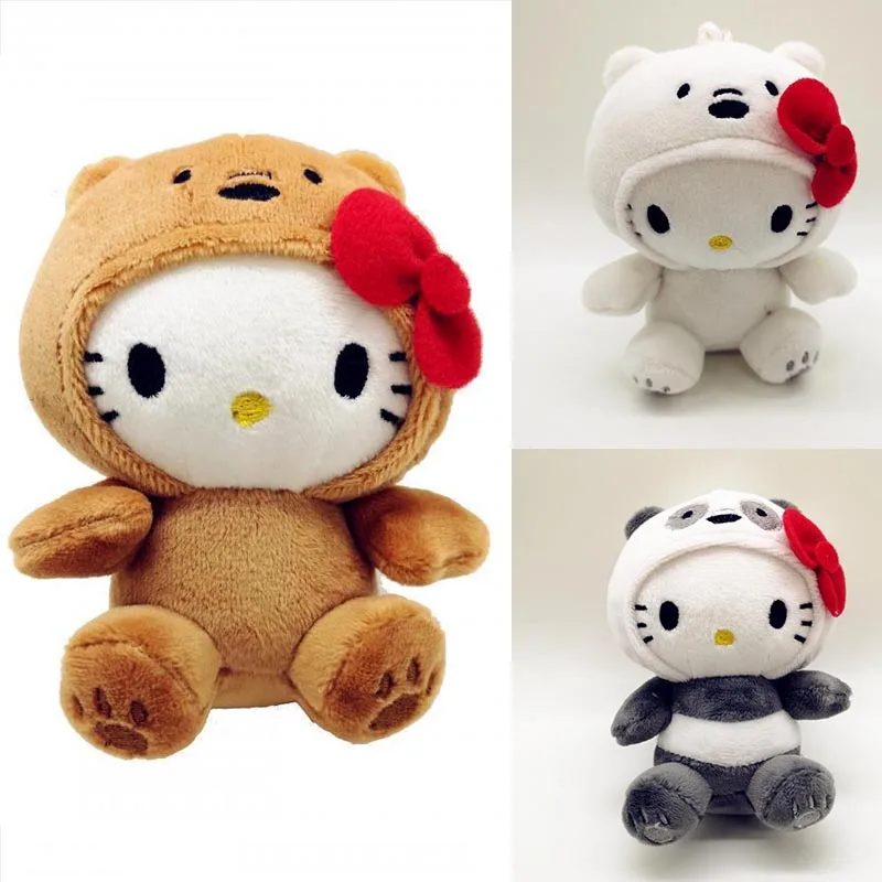 Kawaii Hello Kitty Panda Kt gato llavero de juguete de peluche Morphing Plushie muñeca Convertible monedero accesorio mochila encanto regalo