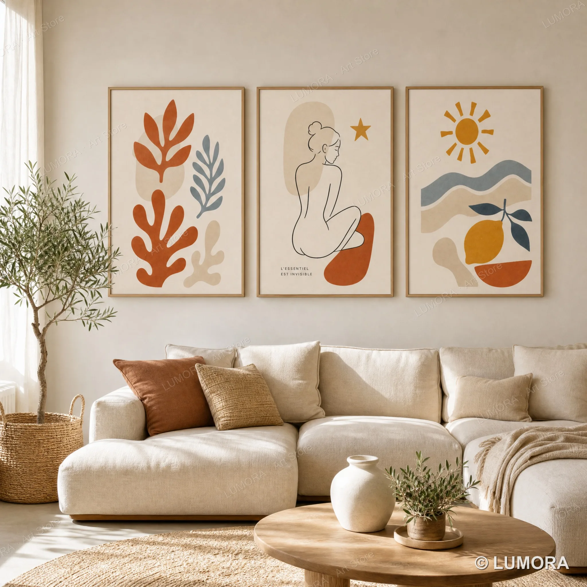 Matisse Style Boho Abstract Canvas Wall Art Poster Organic Line Art Terracotta Mid Century Modern Home Decor 1 & 3 PCS Unframed