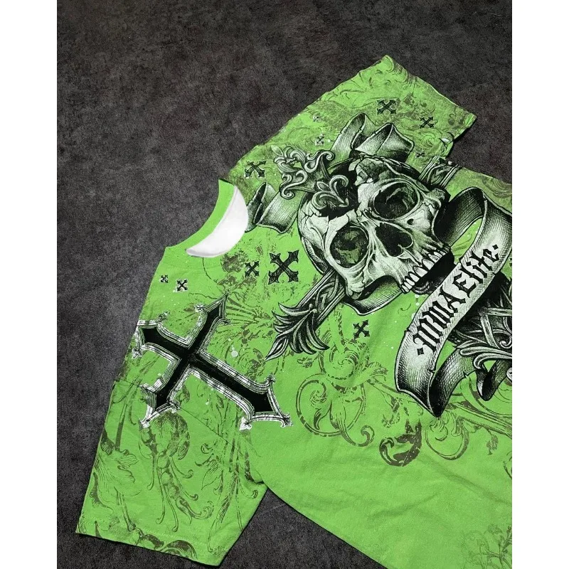 

Green Skull Quick Drying Short Sleeved Shirt, 3D Printed, High-end, Fashionable, Simple and Loose