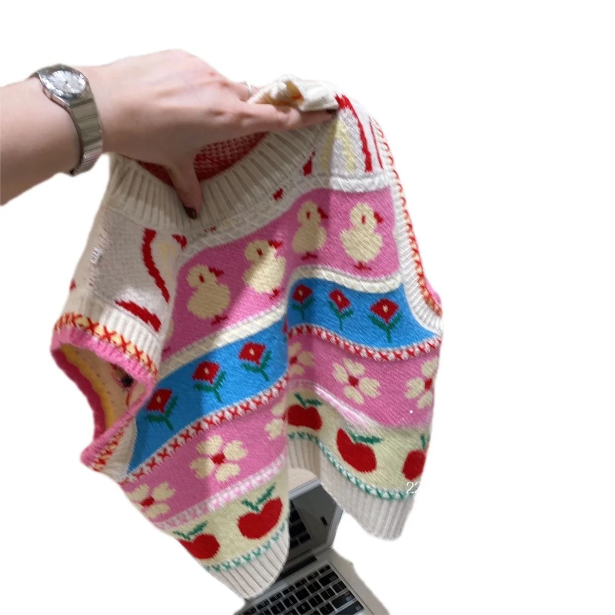 الفتيات سترة سترة الكورية نمط Faionable القطن محبوك الأزهار القمم لخريف الفرخ نمط طفلة أبلى الملابس الدافئة #2