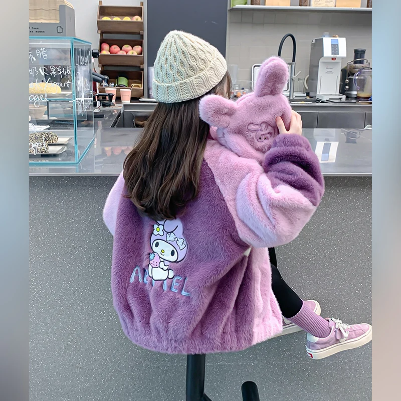 

Kawaii Sanrios My Melody флисовая куртка для девочек термостойкий бархатный топ из норки аниме осень-зима модное плотное пальто детская одежда