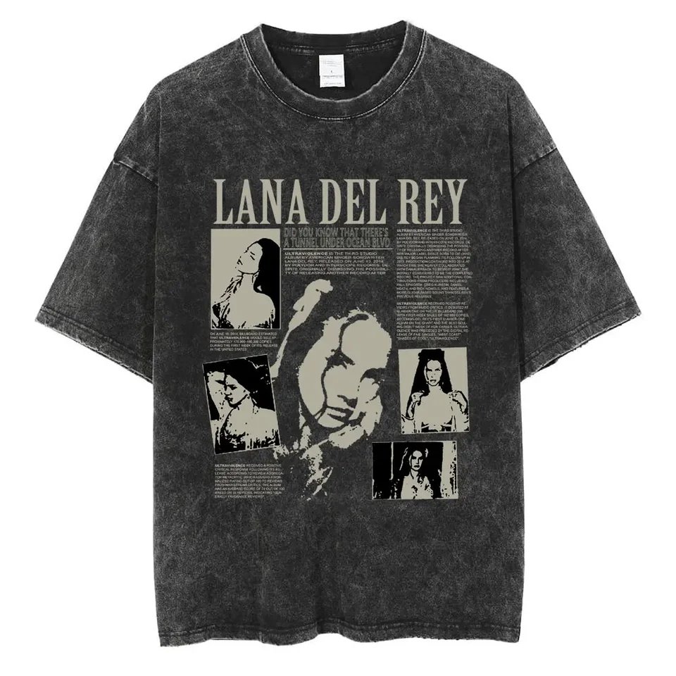 直筆サイン入りTシャツ hiphop LANA 90s Singer Lana Del Rey Washed T-Shirt Harajuku Men Women Retro
