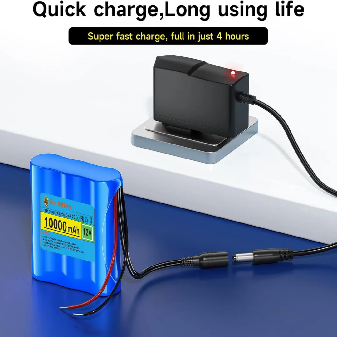 

12V 10000mAh 100% New 3S1P Protection Plate12V 10Ah Battery Pack 18650 Lithium ion DC 12.6V Super Rechargeable Battery+Charger