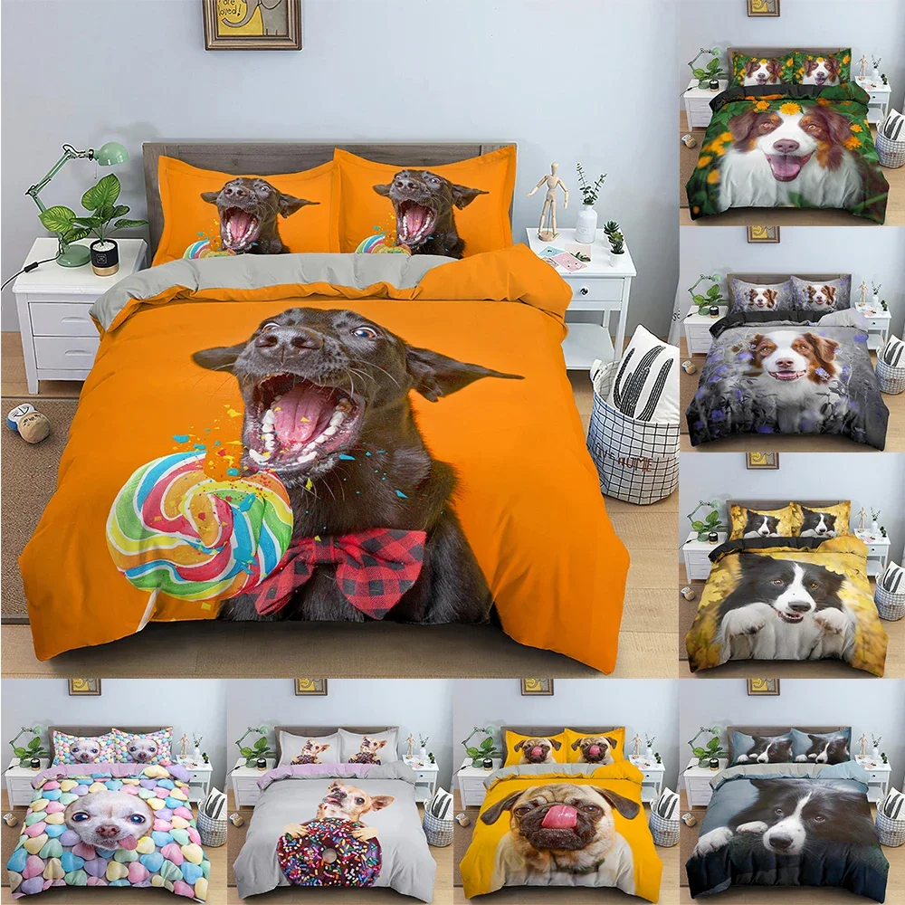 

3D Printed Pet Bedding Set Cute Dog Duvet Cover Set Twin Full Queen King Size Animals Pattern Quilt Covers Home Textile 2/3PCS