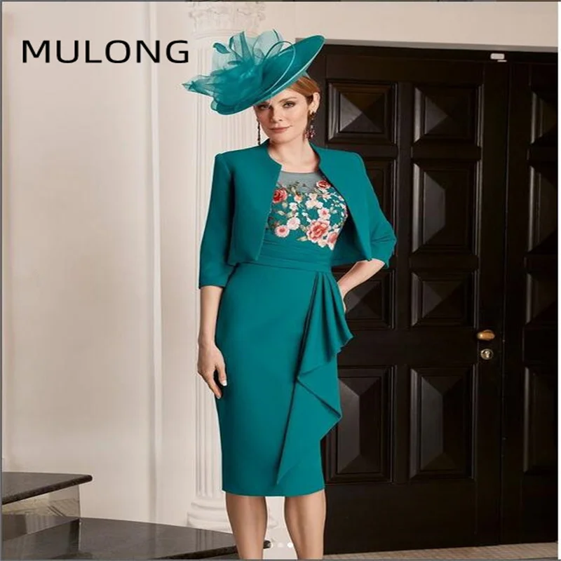 MULONG  Mother Of The Bride Dresses Sheath  Knee Length Mother Dresses Bride Gowns Half Sleeve With Embroidery Colourful Dresses