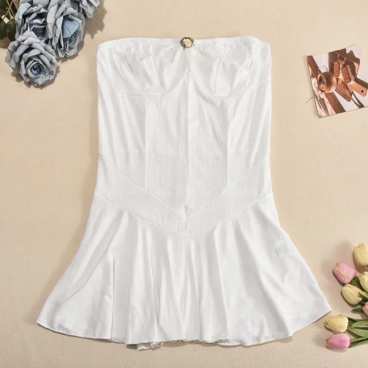 Bodycon Dress Woman Summer 2025 Chest Hugging with Hollowed Out Backless Zipper One Shoulder Pleated Skirt Sleeveless Dresses