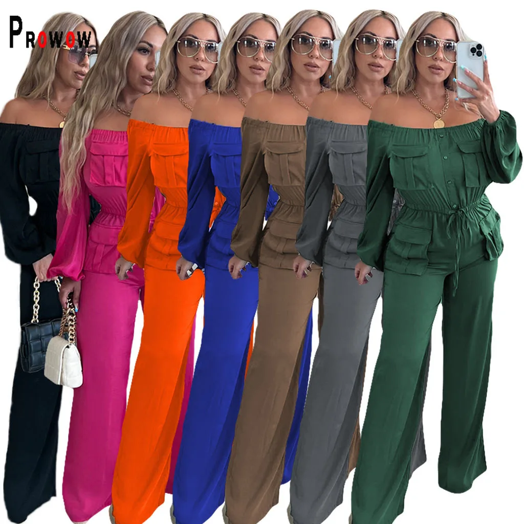 

Prowow Fashion Women's Jumpsuits Shoulderless High Waist Solid Color One-piece Overalls 2024 New Design Safari Style Outfits