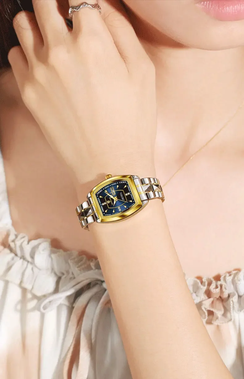 BINBOND 2pcs/Set Square Couple for Watch Fashion Stainless Men Ladies Quartz Watch Lover Waterproof Date Week Luminous Watch