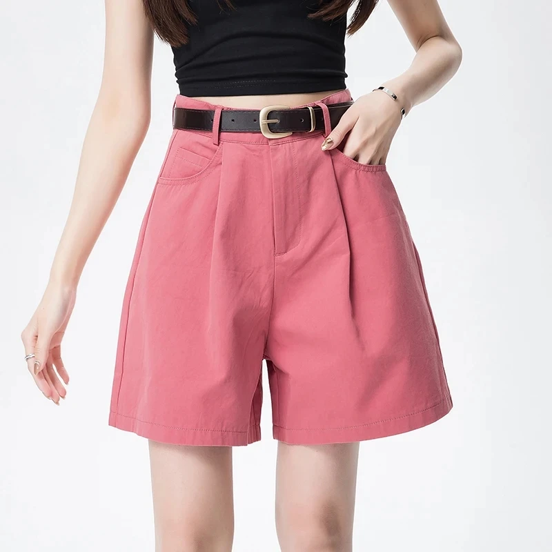 Cotton And Linen Cargo Shorts Women Clothing Summer Korean Fashion High Waist Loose Wide Leg Shorts Solid Color