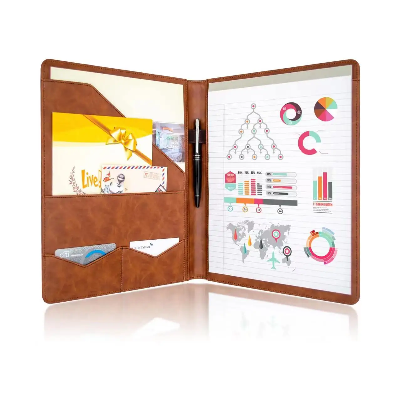 Multifunctional Conference Folder A4 Business Stationery Folder PU Leather Contract File Folders Filing Office School Supplies