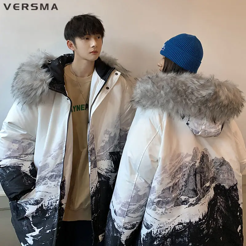 Versma-男性用の毛皮の襟付きの整形外科用ジャケット,雪,レトロ,冬,ヒップホップ,厚いダックダウンジャケット,直送