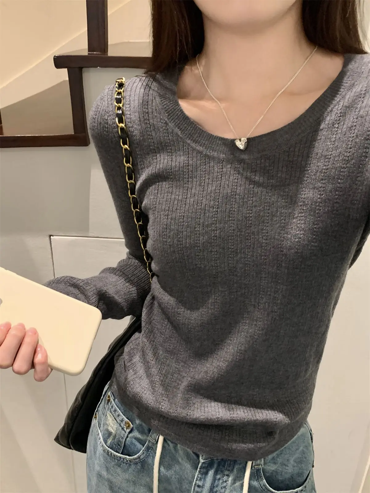 

Autumn Winter Women's U-Ne Knitwear Soft Cozy Base irt Inner Wear Pattern Design Sweater Top Commute Sle Long Sve