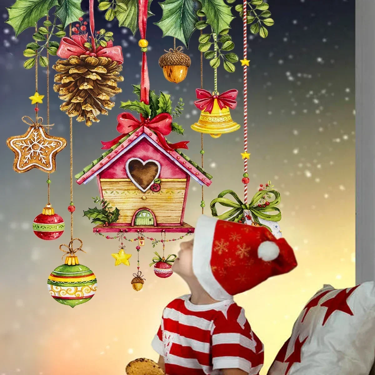 New Merry Christmas Wall Sticker Door Decor Mural Living Room Cartoon New Year Decoration Self-adhesive Decals Accessories