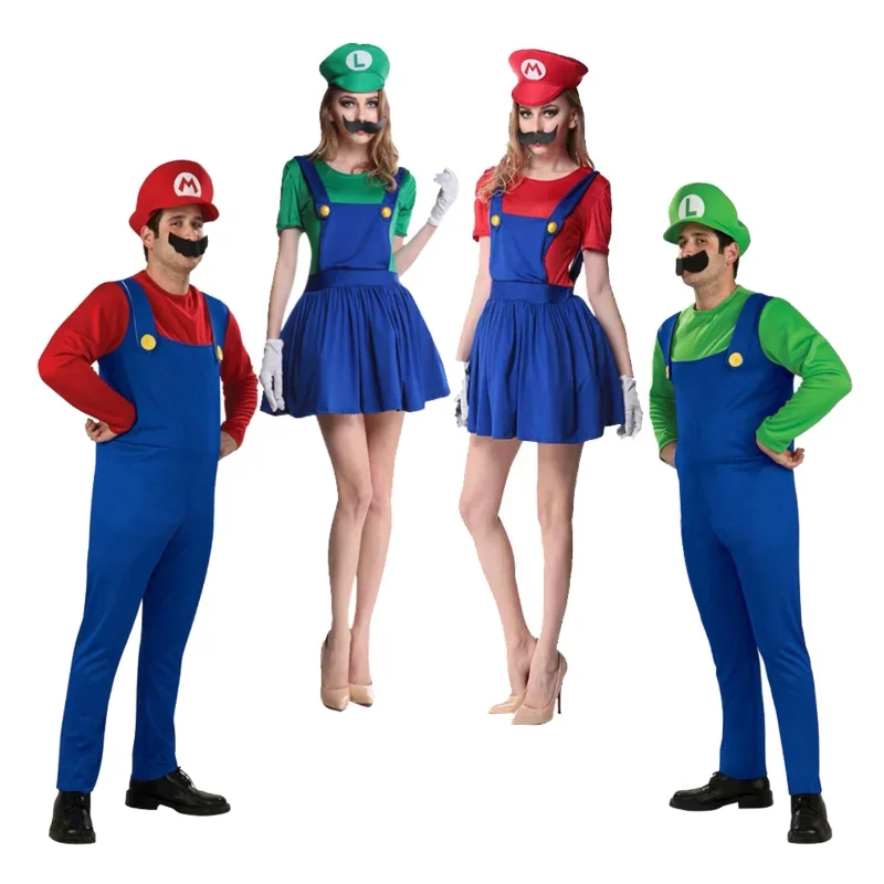 SN55Game Super Mari Bros Cosplay Costumes Halloween Carnival Luigi Outfits for Men Women Fancy Jumpsuit with Hat Mustache Gl$@1w