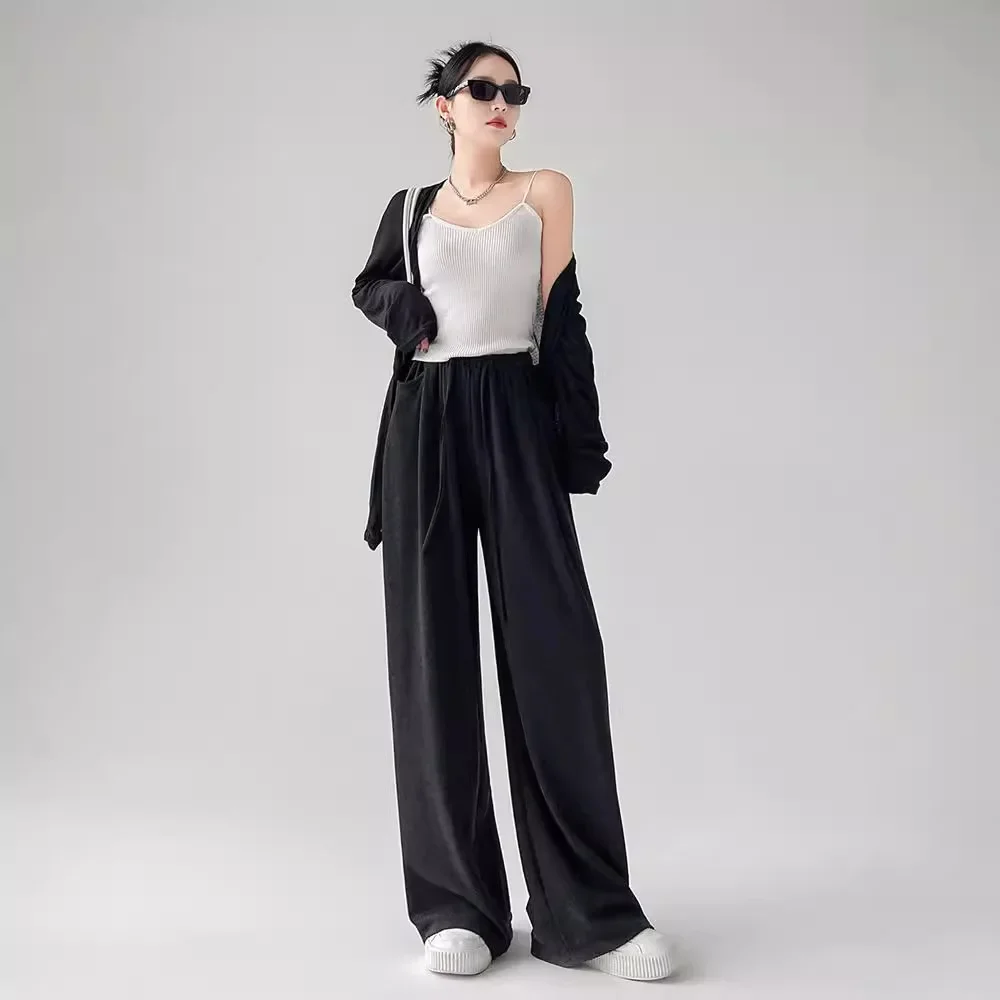 Spring and Autumn antelope cashmere glutinous rice pants women lazy soft casual pants versatile loose and thin wide-leg pants