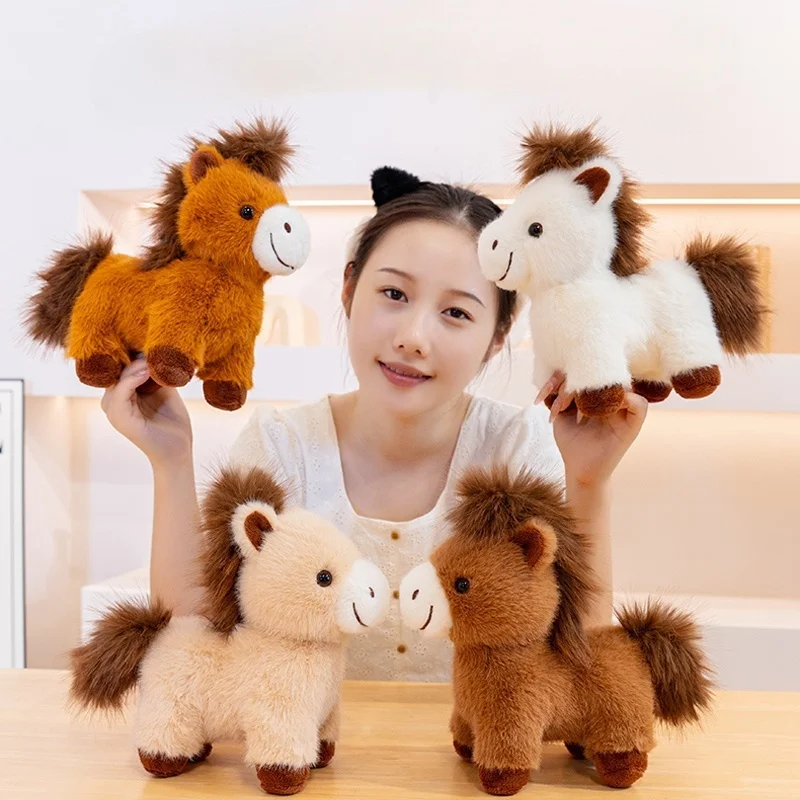 

Handsome Long Hair Little Horse Plush Toys Handmade Standing Lifelike Horse Doll Pretty Desktop Pets Car Interior Kids Gift