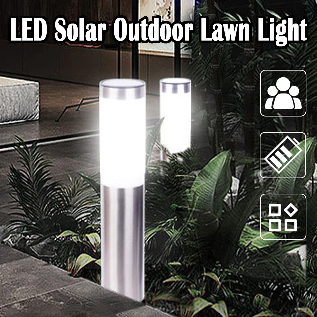 37.5*6cm 3leds Solar Garden Light Cylindrical Lighting Outside Lamp Auto Outdoor Cool-white Decoration Floor Control Powered Led