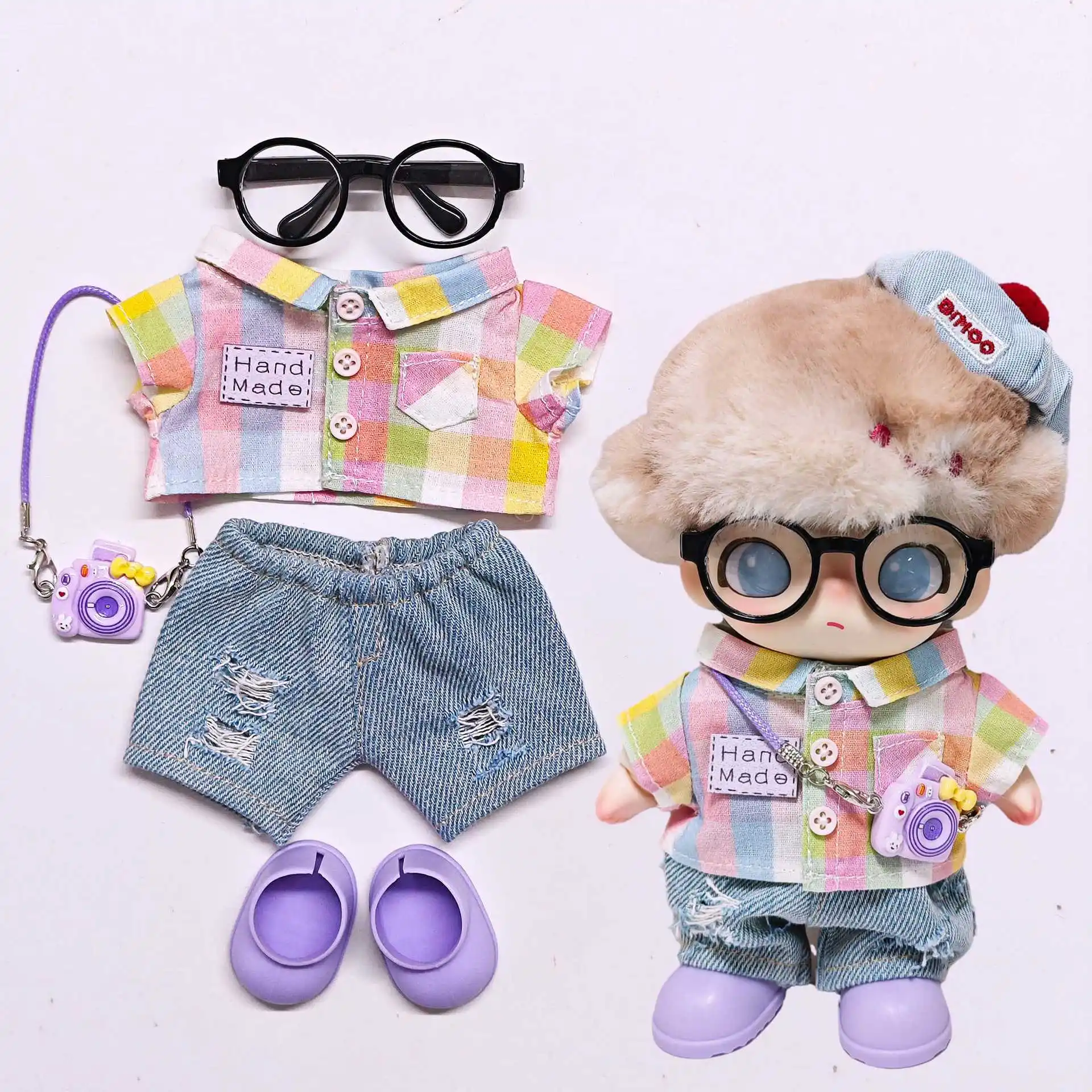 ل Dimoo ملابس دمية عالية الجودة 15 سنتيمتر Dimoo القلب اثارة خاصة قوس قزح متقلب قميص مجموعة