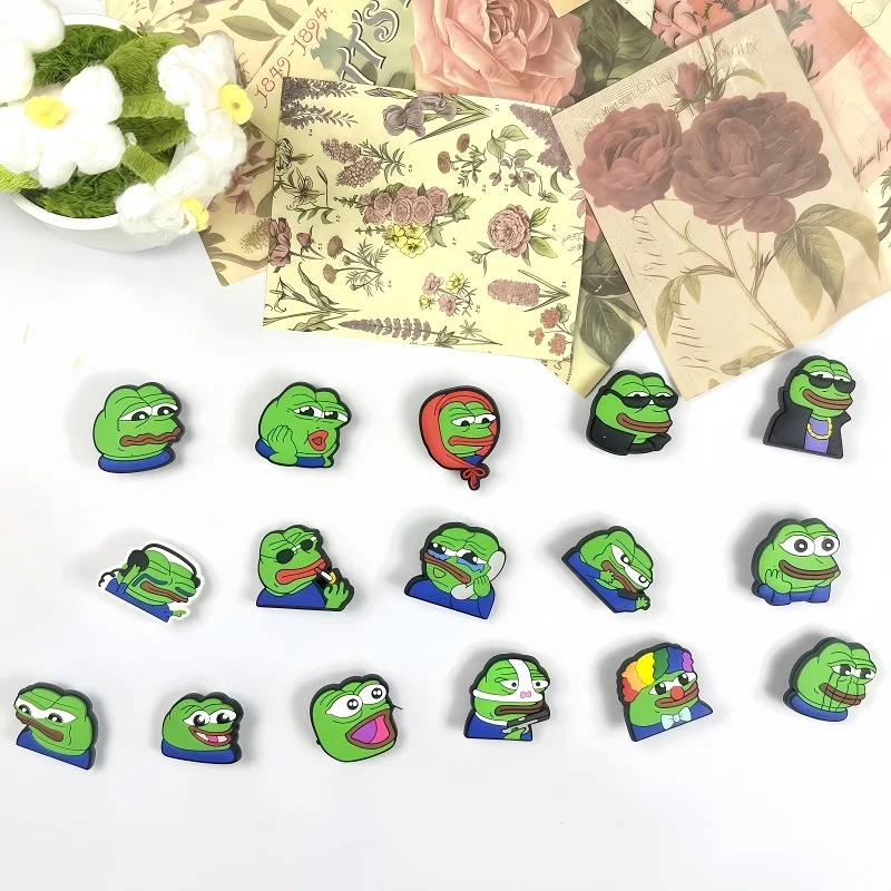 

16Pcs Funny Sad Frog Shoe Charms Pin Hot Sales for Croc Accessories Shoe Decoration Adult Christmas Party Gifts pins Crocodile