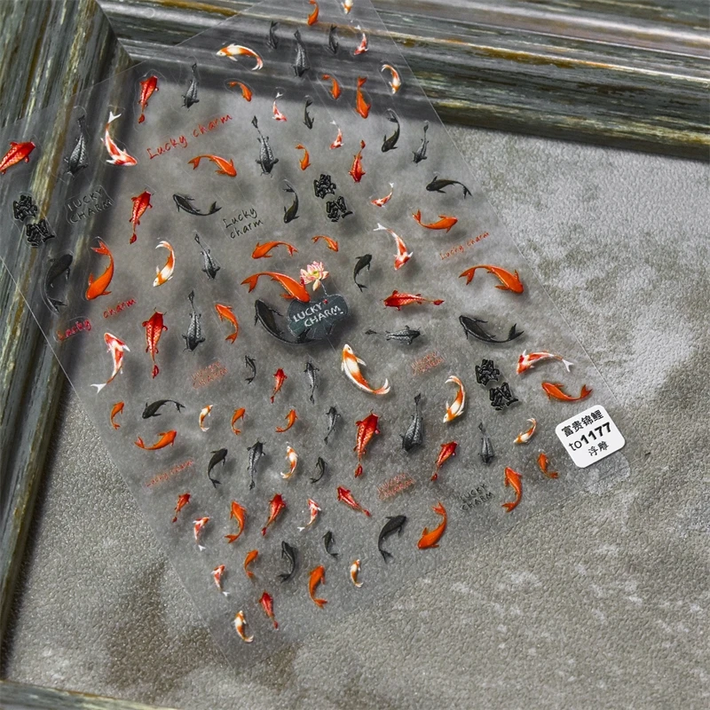 5d rico peixinho adesivos de unhas lótus carpa fitas arte do prego apliques artesanais criativos decorações da arte do prego